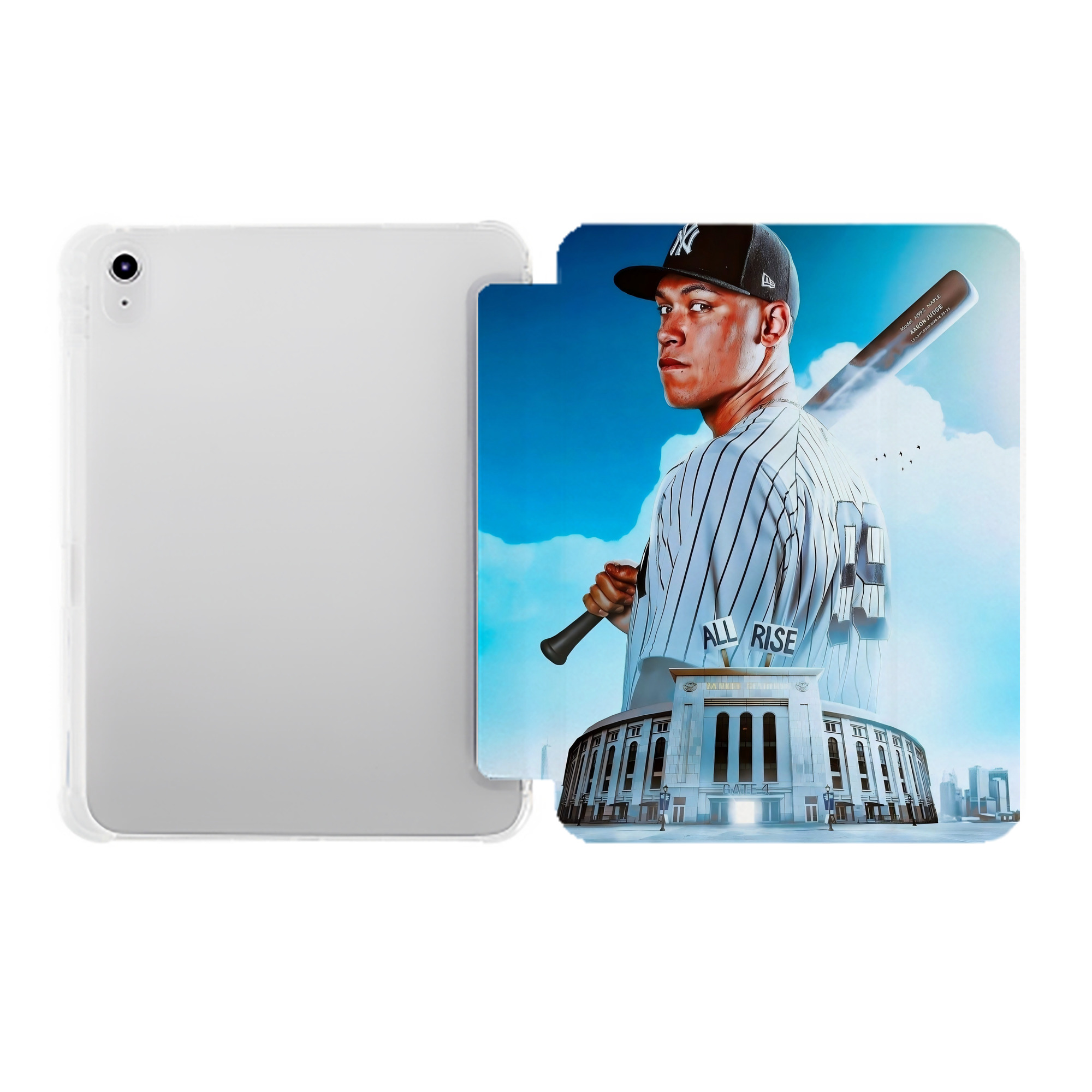 Aaron Judge 99 All Rise Premium Tri-Fold PU Leather & Silicone IPad Case With Pencil Slot – Fits 9.5,10.5,10.9 – Adjustable Stand, Slim, Protective